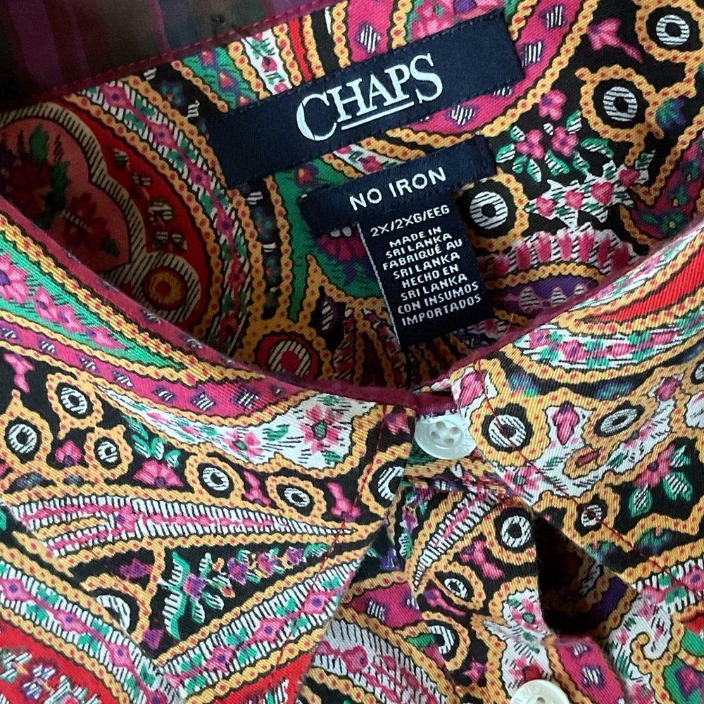Chaps No Iron Paisley Button Down Shirt Size 2X - Picture 7 of 8